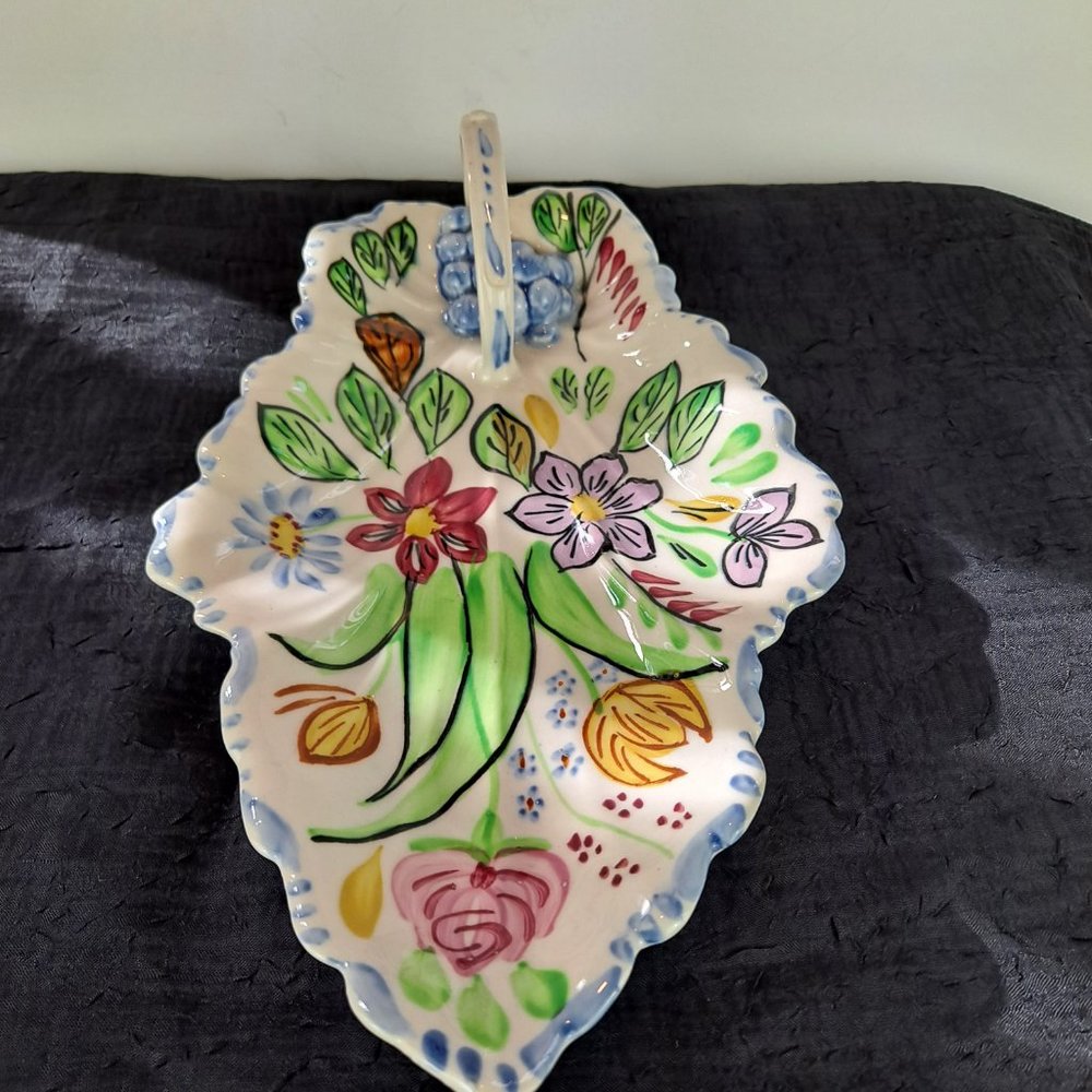 Vintage Blue Ridge Southern Potteries Summertime Leaf Serving Dish Handle TN, US